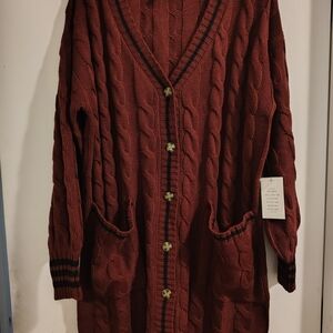 Rust Cable Knit Cardigan with Pockets